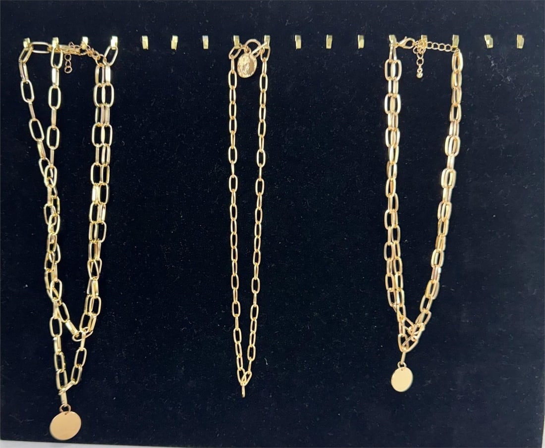 Gold-Plated Paperclip Chain Fashion Necklace Set: Gold-Plated Paperclip Chain Fashion Necklace Set