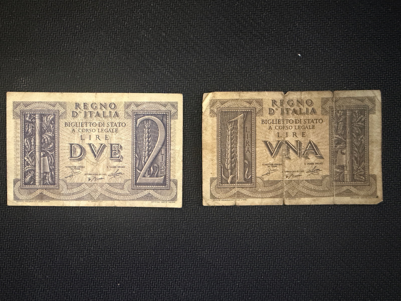 Kingdom of Italy 1 & 2 Lire banknotes - 1939 - Rare (1 of 6)