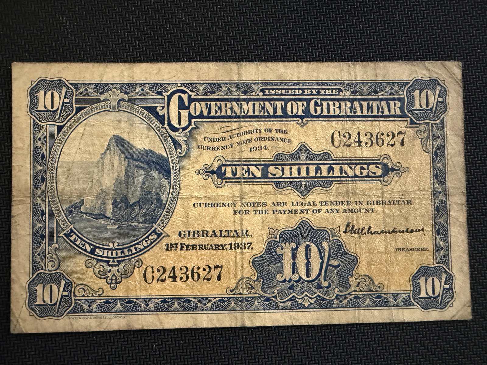 Gibraltar 10 Schillings Banknote - 1937 - Rare (1 of 2)