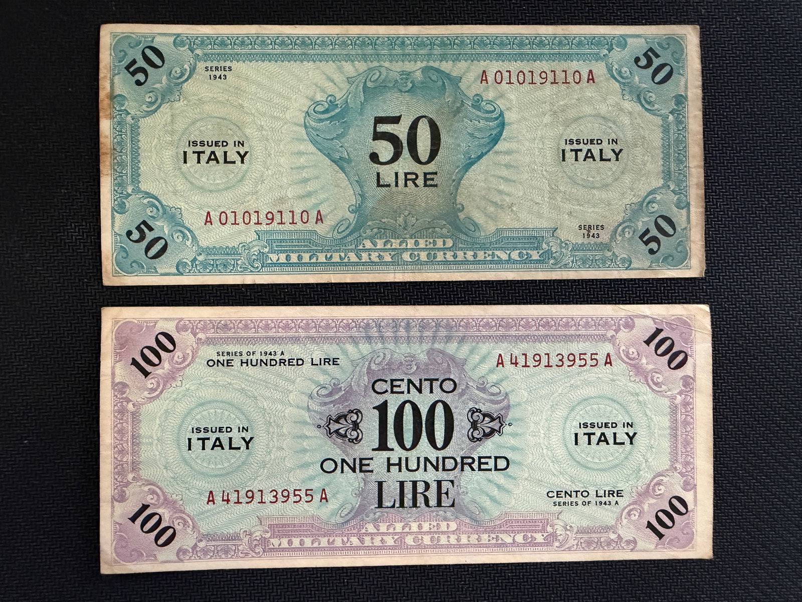 Allied Military Currency - 50/100 Lire Banknotes - 1943 - Rare (1 of 6)