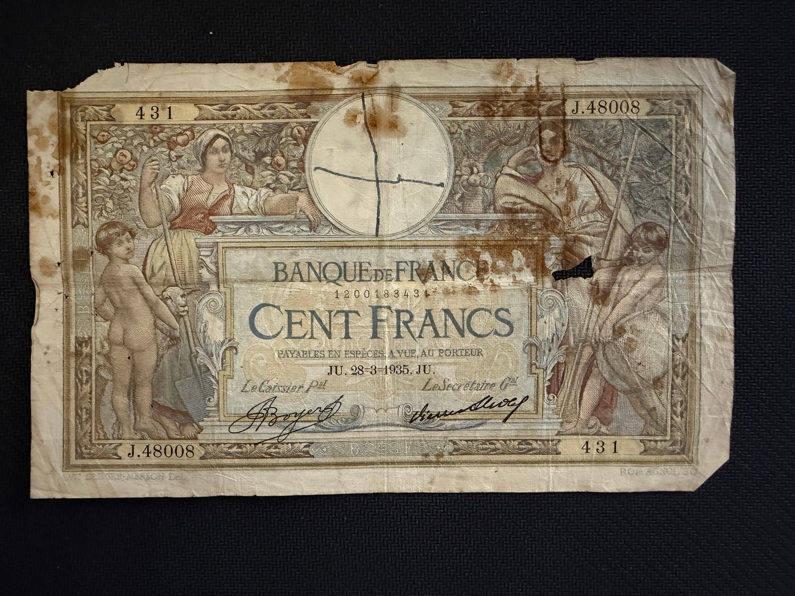 French 100 Francs banknote - 1935 - Rare. (1 of 2)