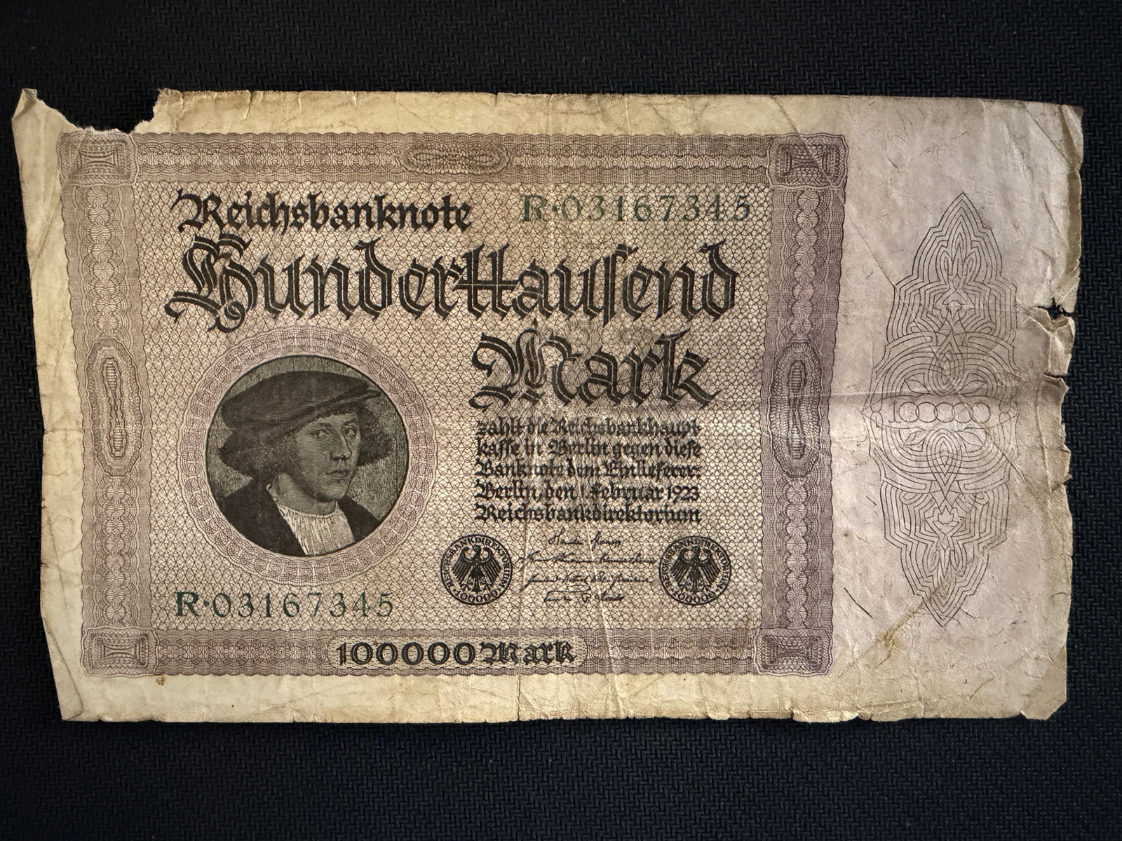 German 100,000 Mark Banknote - 1923 - Rare (1 of 2)