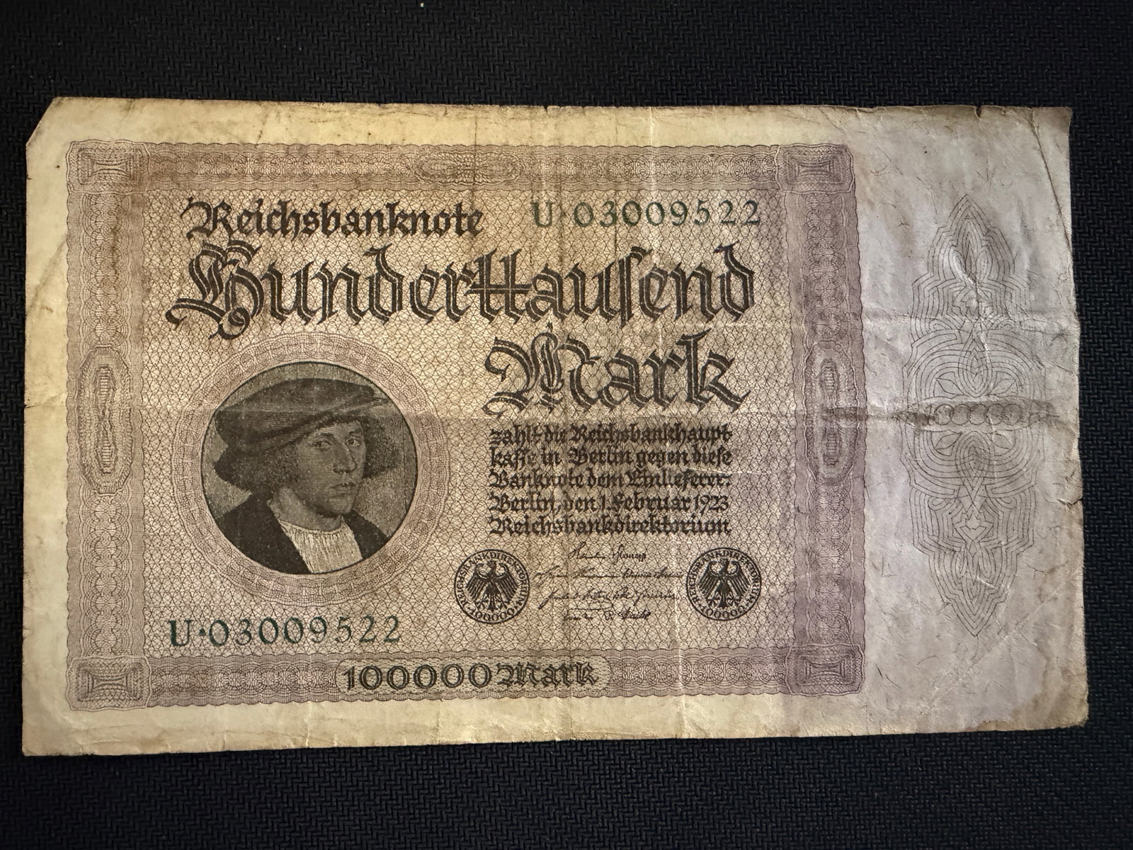 German 100,000 Mark Banknote - 1923 - Rare (1 of 2)