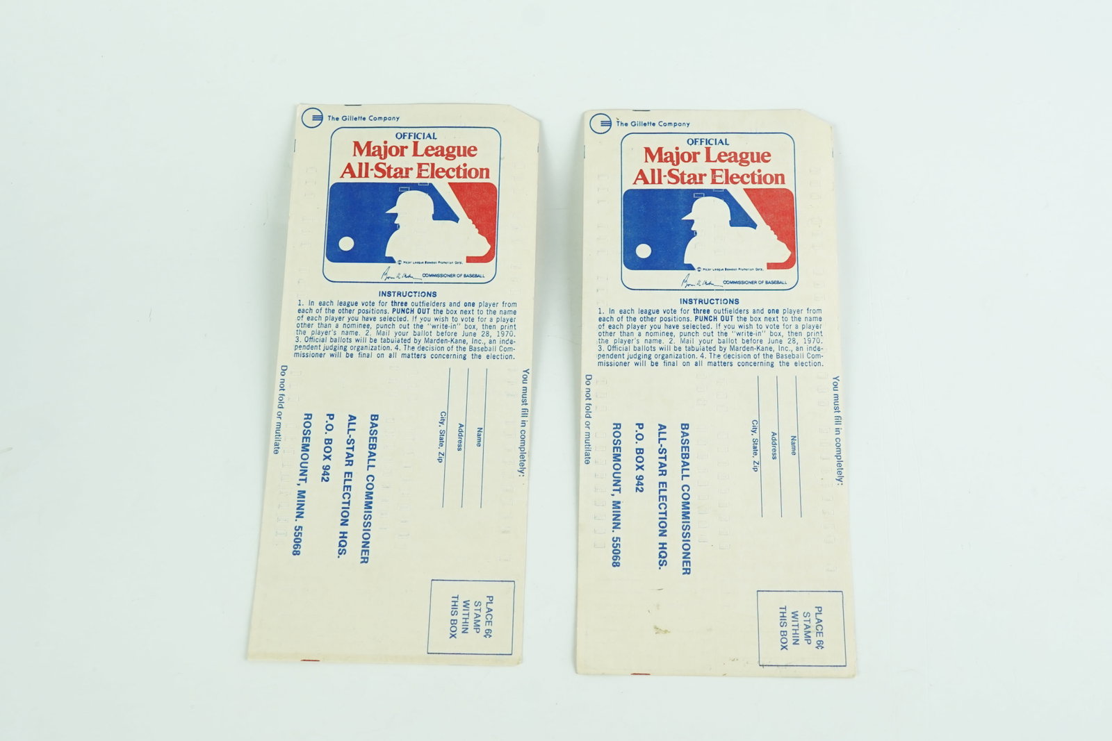 Pair of 1970 unused All Star Ballots: Both are in great shape and have the names of many prominent players and hall of famers.