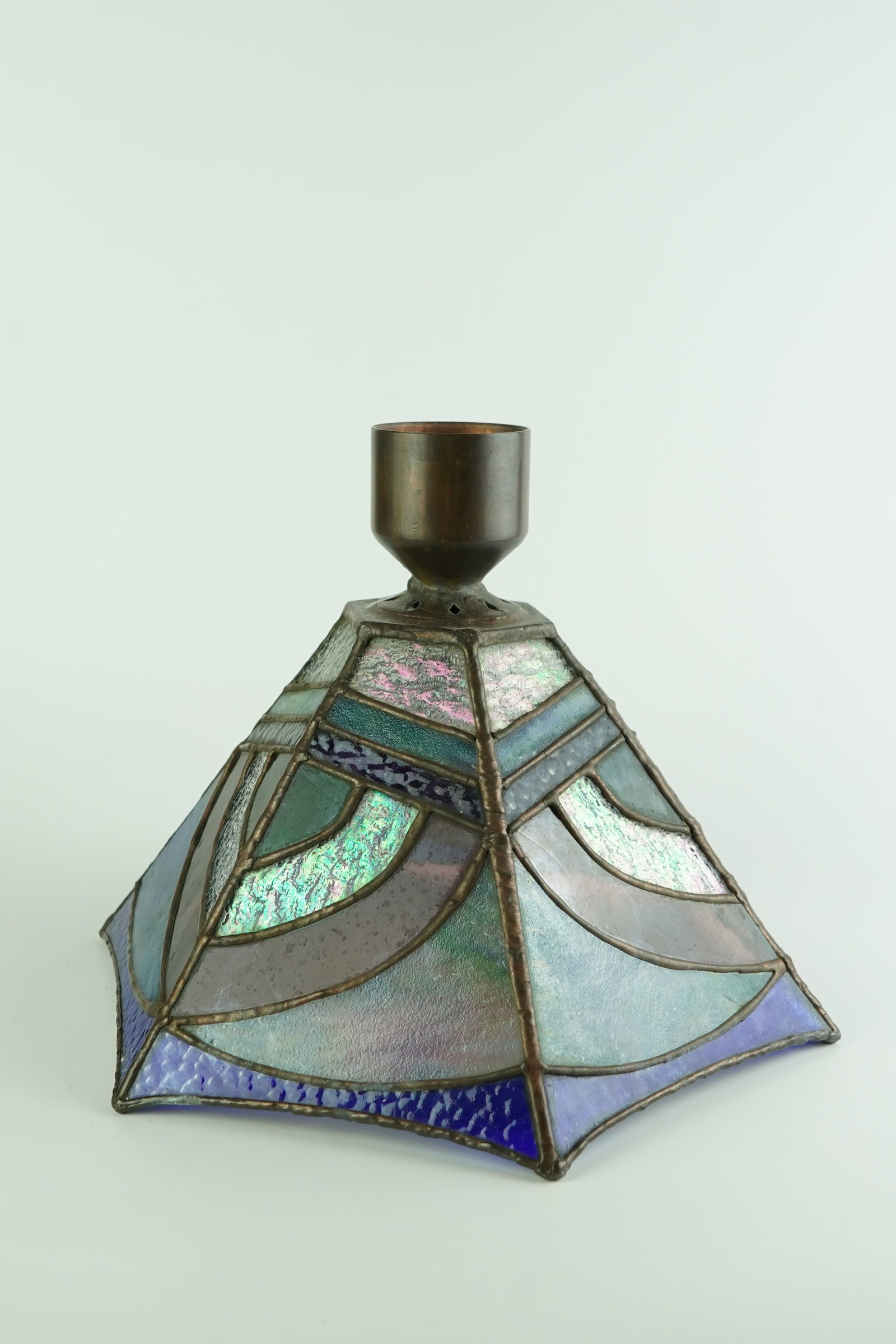 Vintage Arts & Crafts Stained Glass Hanging Lamp: Has great old lead soldering throughout and no damage to any of the glass.