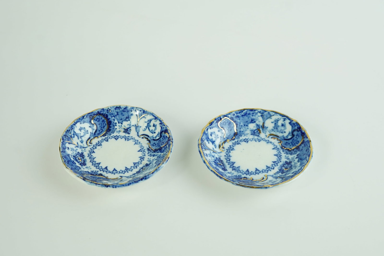 Antique Sterling Porcelain New Wharf China Bowls: Both bowls are in fantastic shape. Wonderful gold gilt and blue coloring throughout. Made in England