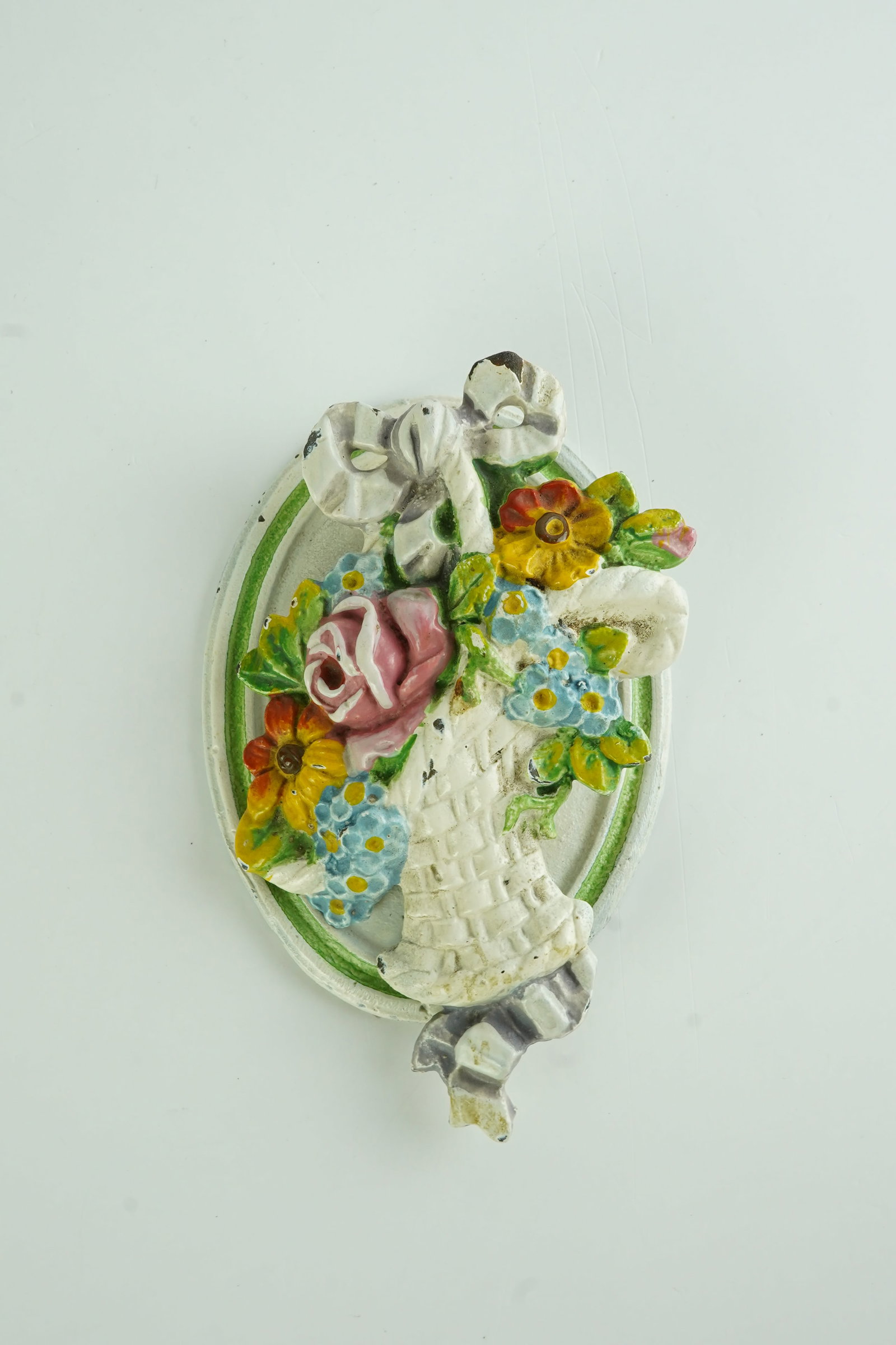 Antique Hubley Cast Iron Hand Painted Door Knocker: This item was created between the 1920's and 1930's. Very nice condition for its age with very little patina showing. Retains its wonderful hand painted design