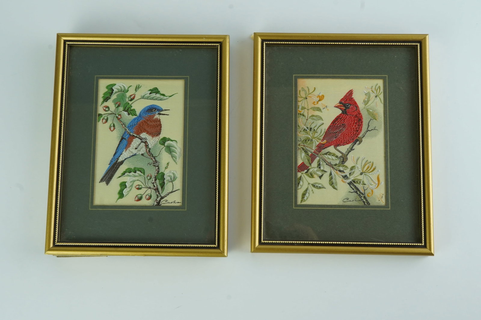 Two J&J Cash's of Coventry Jacquard Woven Silk Bird Art Pieces (1 of 5)