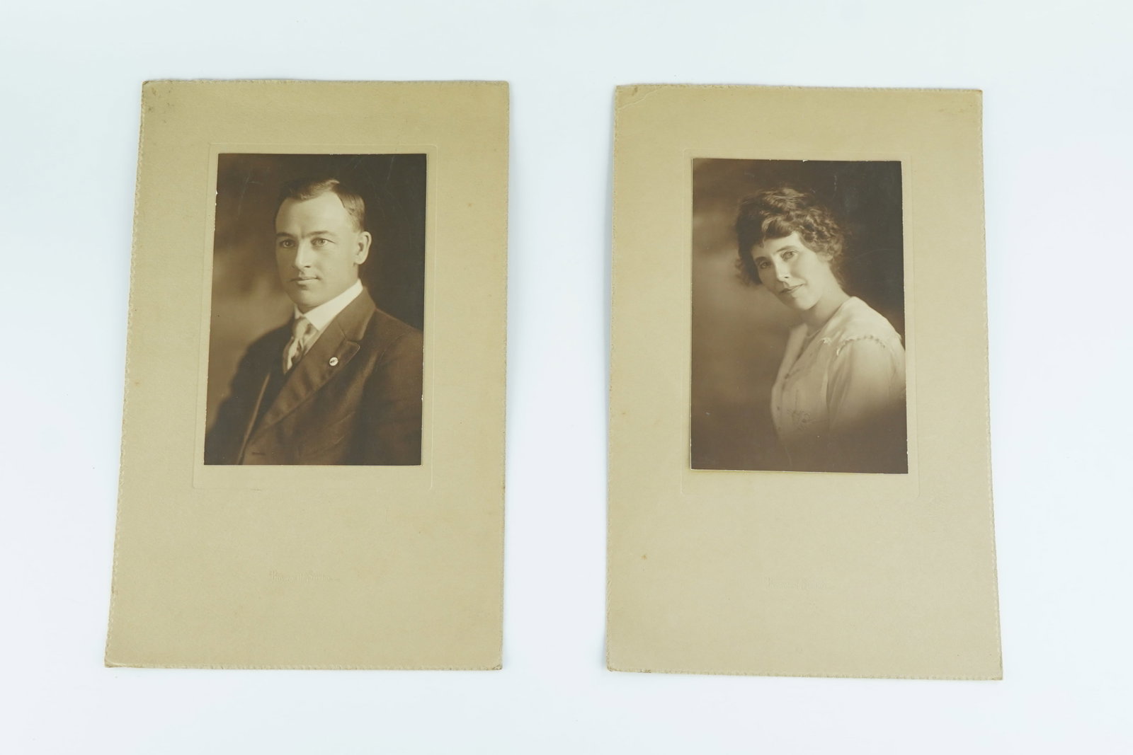 Pair of Antique Man and Woman Photos: Two antique photos depicting what is believed to be a married couple of relatives. Both in good shape for their age