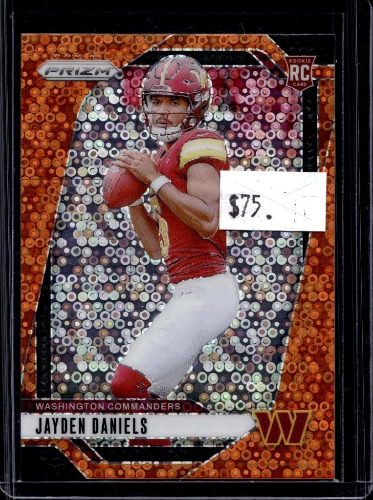 JAYDEN DANIELS 2024 PANINI PRIZM ORANGE DISCO PRIZM ROOKIE CARD: NEAR MINT OR BETTER CONDITION
