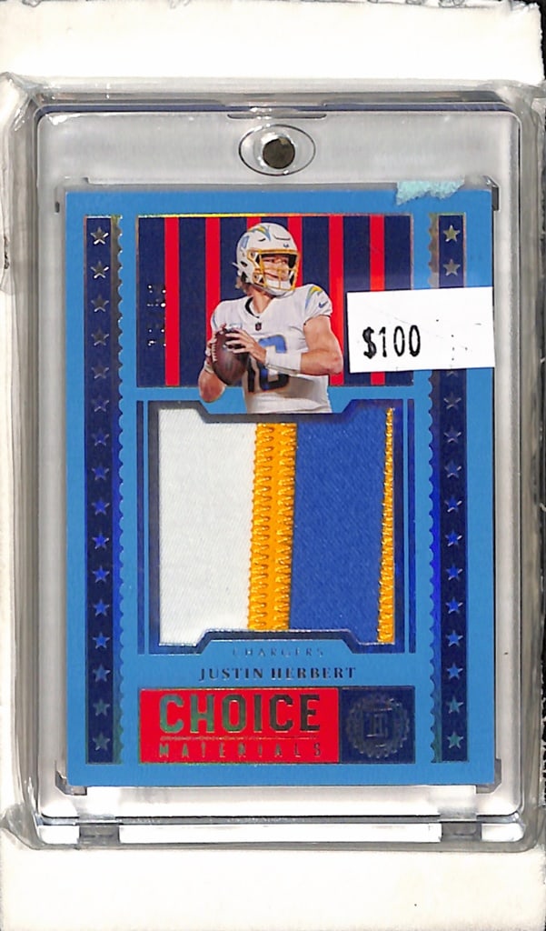 JUSTIN HERBERT 2022 PANINI ENCASED JUMBO GAME USED JERSEY PATCH (1 of 1)