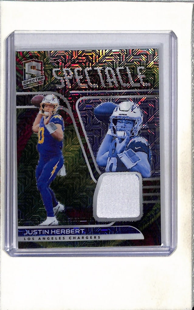 JUSTIN HERBERT 2021 PANINI SPECTRA GAME USED JERSEY PATCH (1 of 1)