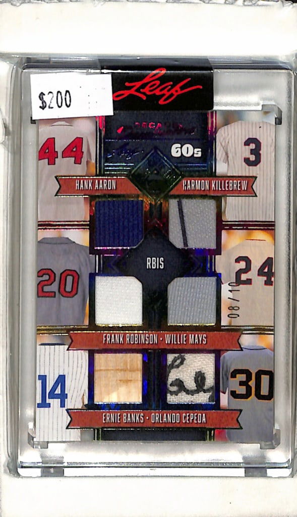 HANK AARON MAYS BANKS 2024 LEAF 6X GAME USED JERSEY CARD (1 of 1)