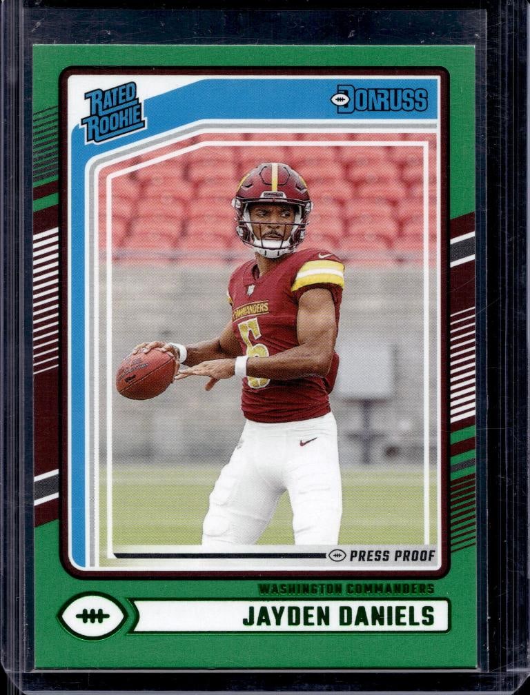 JAYDEN DANIELS 2024 DONRUSS RATED ROOKIE GREEN PRESS PROOF ROOKIE CARD (1 of 1)