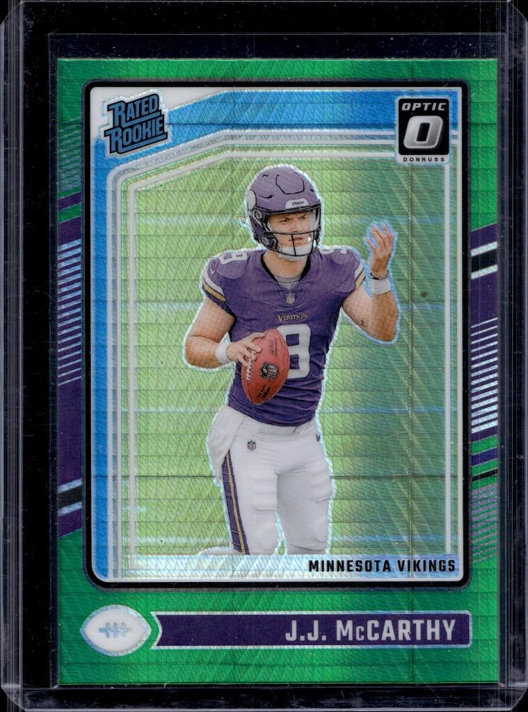 J.J. MCCARTHY 2024 PANINI OPTIC HYPER GREEN PRIZM ROOKIE CARD (1 of 1)