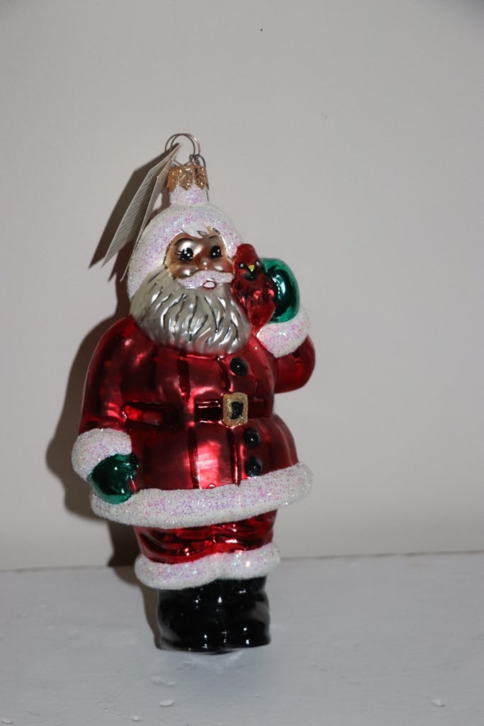 RADKO ORNAMENT: A CHRISTOPHER RADKO GLASS SANTA ORNAMENT. VERY GOOD CONDITION. 5"
