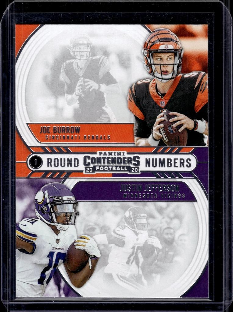 JOE BURROW JUSTIN JEFFERSON 2020 PANINI CONTENDERS ROUND NUMBERS ROOKIE: NEAR MINT OR BETTER CONDITION