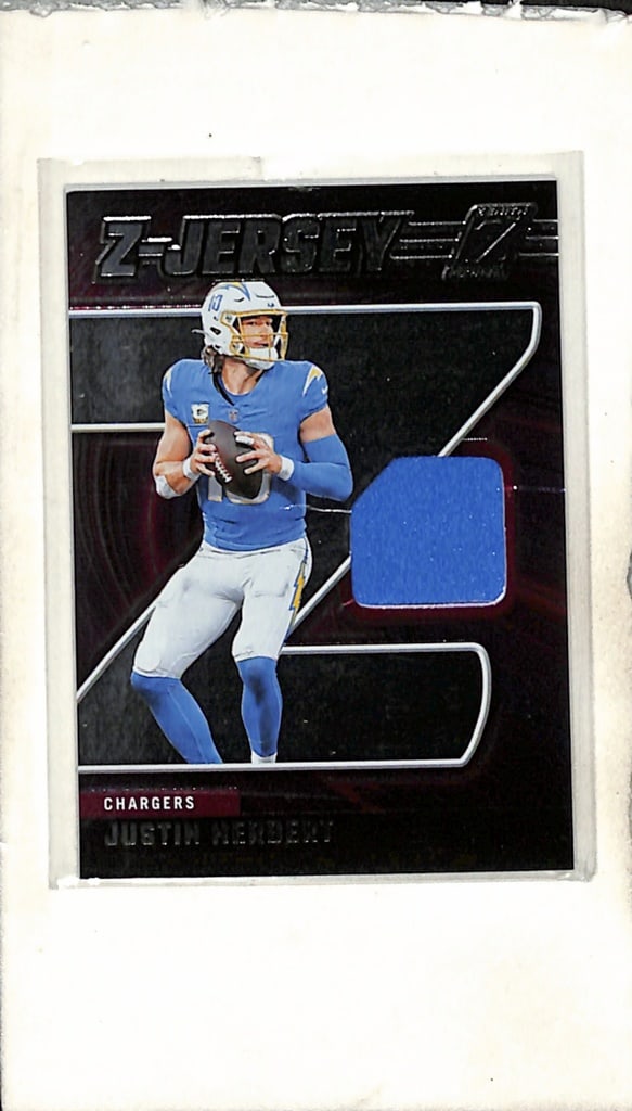 JUSTIN HERBERT 2024 PANINI ZENITH GAME USED JERSEY CARD: NEAR MINT OR BETTER CONDITION