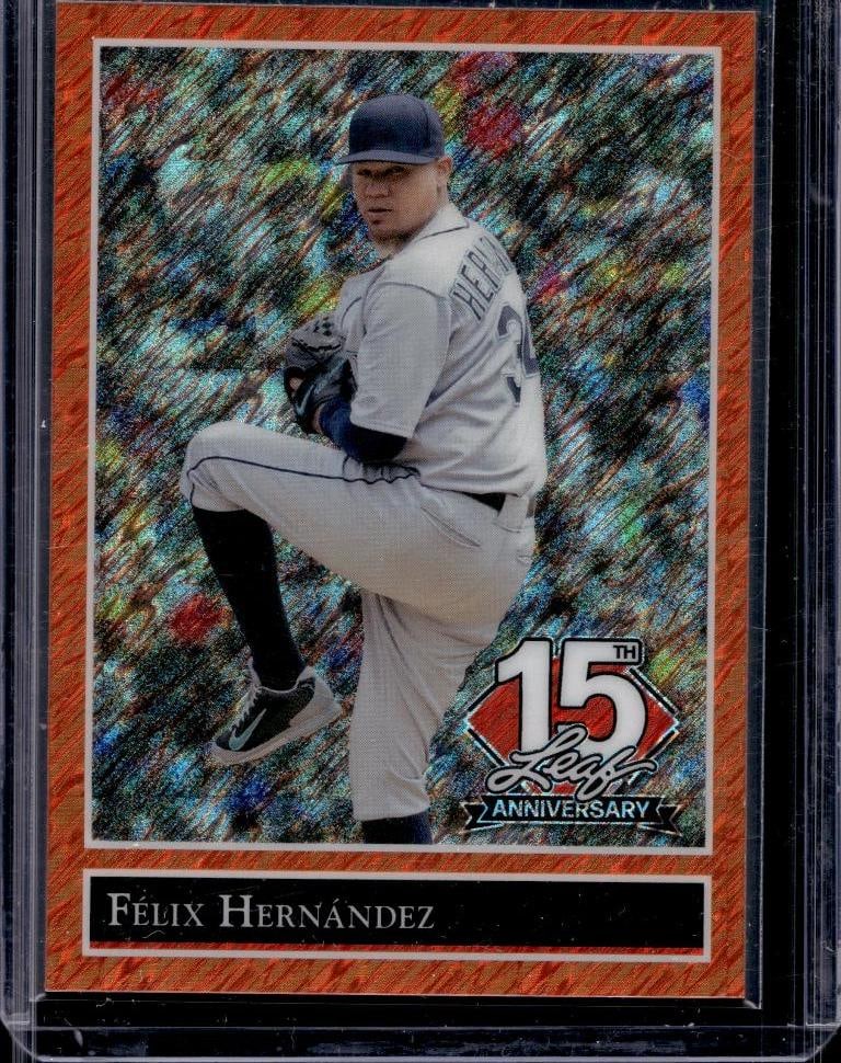 FELIX HERNANDEZ 2025 LEAF 15TH ANNIVERSARY ORANGE SHIMMER: 2/4. NEAR MINT OR BETTER CONDITION 