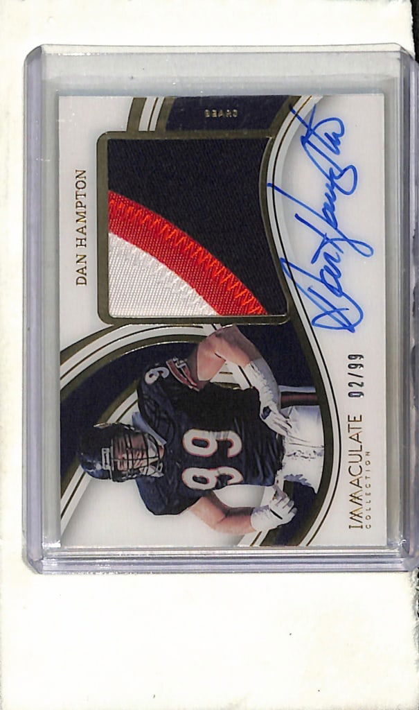 DAN HAMPTON 2023 PANINI IMMACULATE GAME USED JERSEY PATCH AUTOGRAPH: 2/99. NEAR MINT OR BETTER CONDITION 