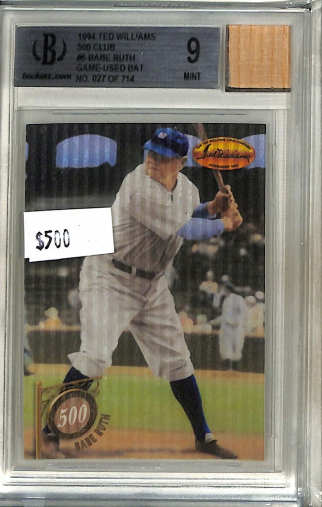 BABE RUTH 1994 TED WILLIAMS 500 CLUB GAME USED BAT CARD. BECKETT GRADED (1 of 1)