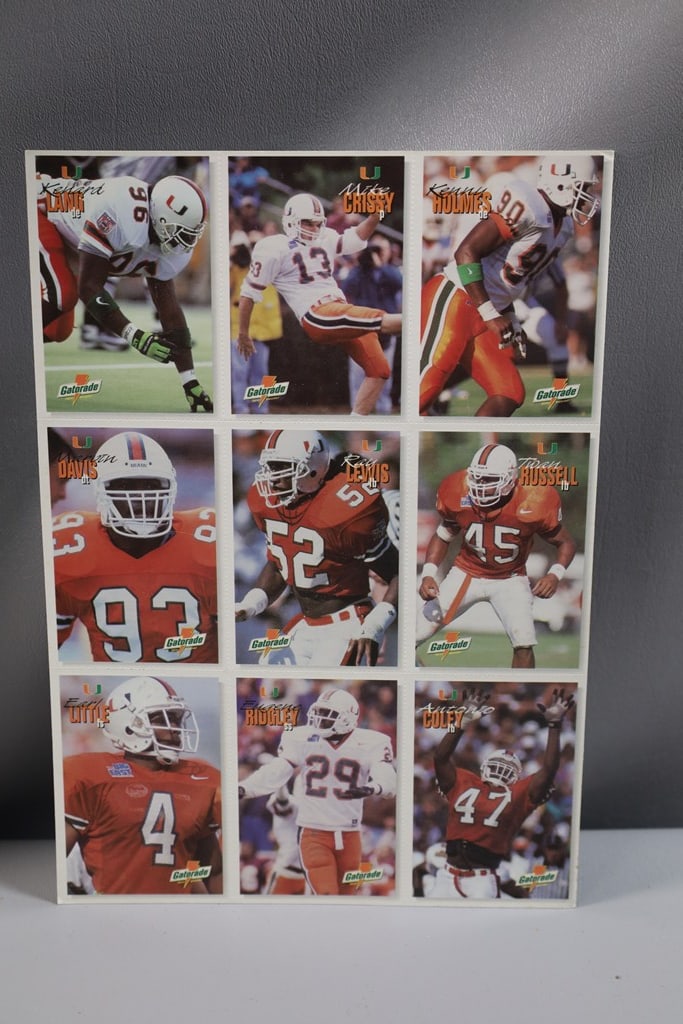 1995 MIAMI HURRICANES GATORADE SET SHEET. RAY LEWIS AND MORE (1 of 1)