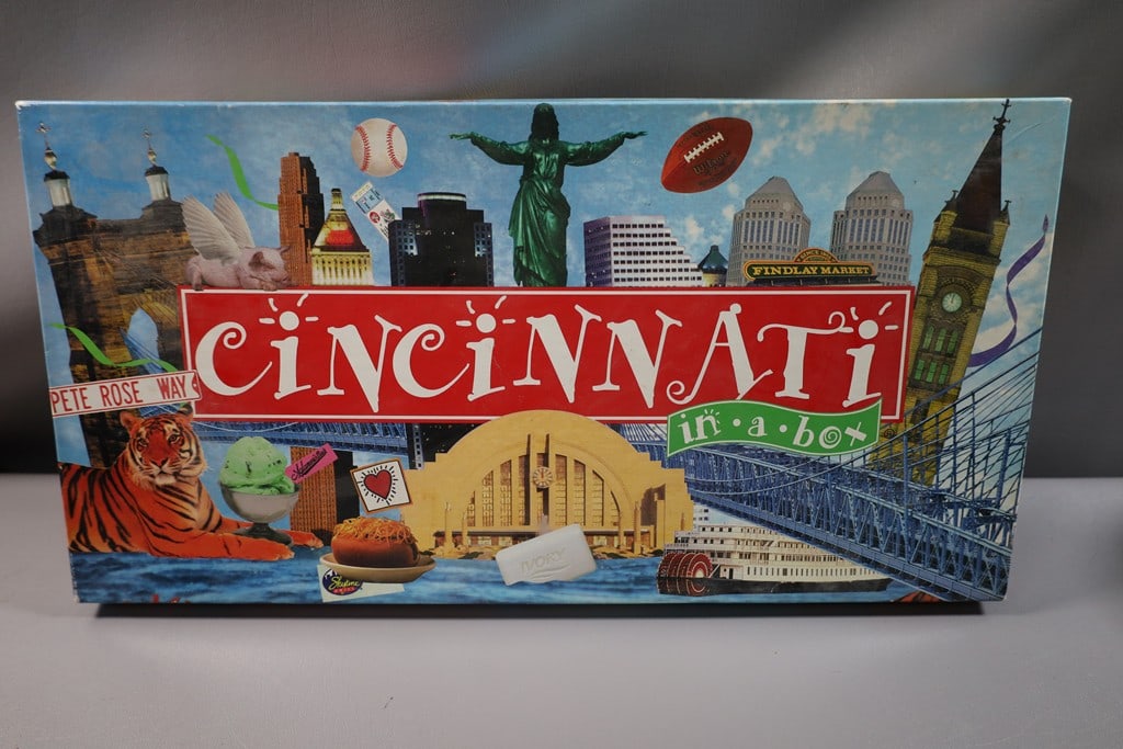 CINCINNATIOPOLY: A MONOPOLY STYLE BOARD GAME ABOUT CINCINNATI. LOOKS COMPLETE.