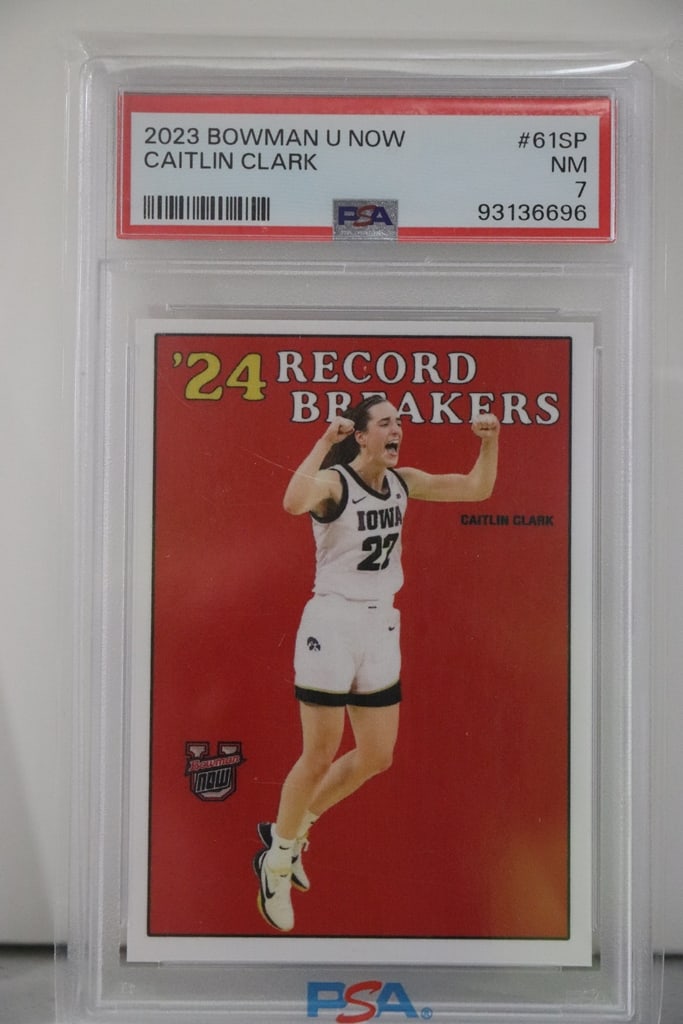 CAITLIN CLARK 2023 BOWMAN U NOW RECORD BREAKER ROOKIE CARD. PSA GRADED: GRADED PSA 7 NM