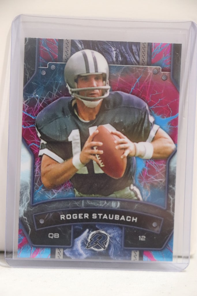 ROGER STAUBACH 2024 TOPPS RESURGENCE BLUE & PURPLE LAZER REFRACTOR (1 of 1)