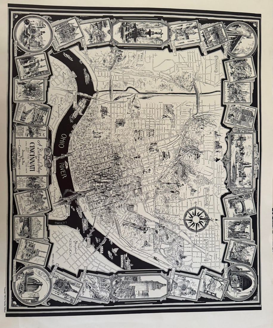 CAROLINE WILLIAMS PRINTS: A GROUP OF 8 CAROLINE WILLIAMS 1940 PRINTS OF A MAP OF GREATER CINCINNATI. 20.75X27.75. VERY GOOD CONDITION. 