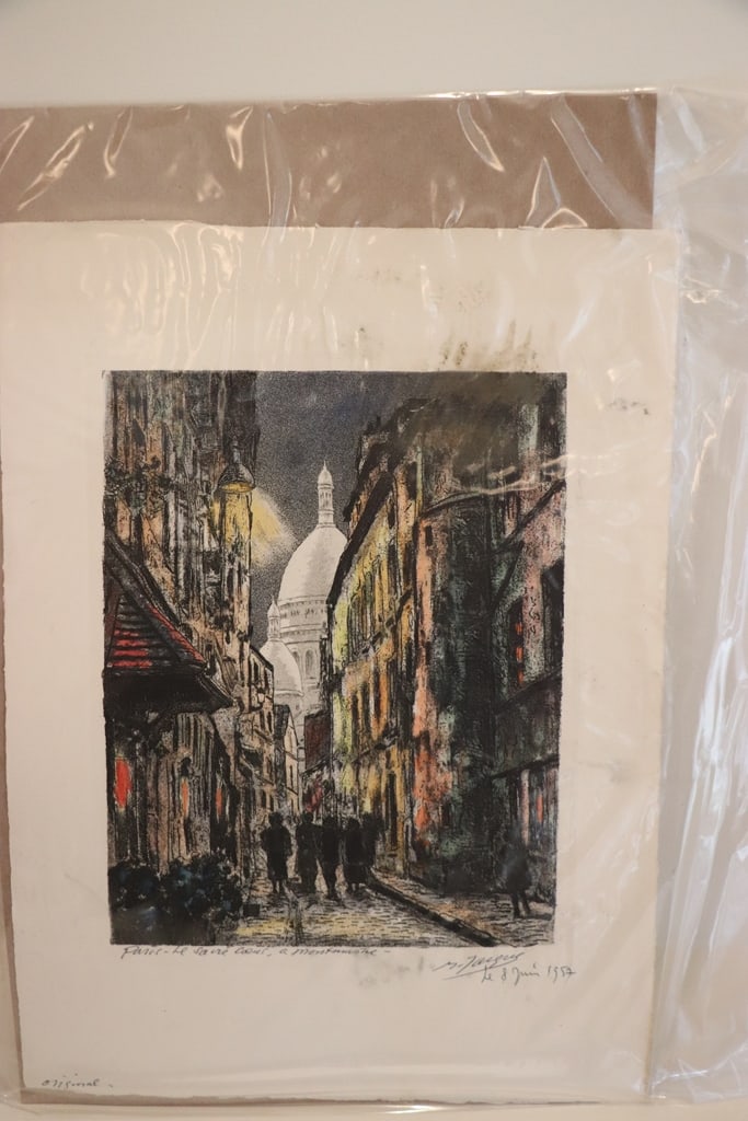 MAURICE JACQUES SIGNED ART: A MAURICE JACQUES SIGNED AND HAND COLORED PRINT. 11X15. VERY GOOD CONDITION. 