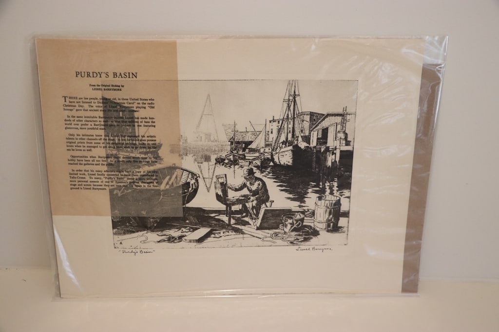 AFTER LIONEL BARRYMORE PRINT: A PRINT AFTER LIONEL BARRYMORE TITLED PURDYS BASIN. 12X16. VERY GOOD CONDITION. 
