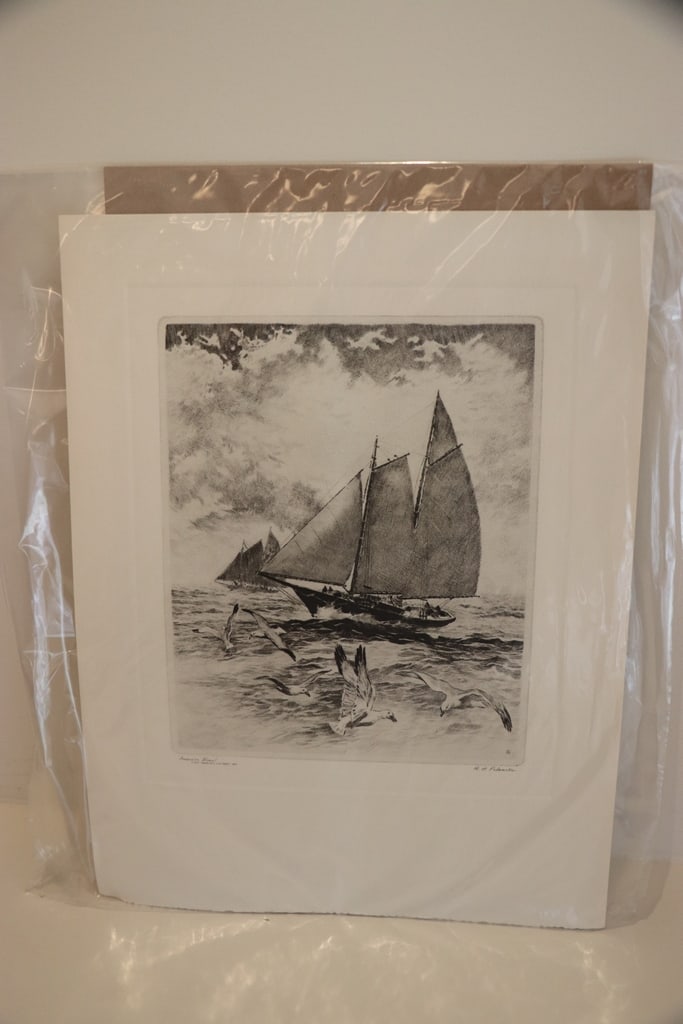 PALANSKE PRINT: A R.H. PALANSKE VINTAGE PRINT OG AMERICA'S FIRST CUP RACE (BOATING). 12X16. VERY GOOD CONDITION. 