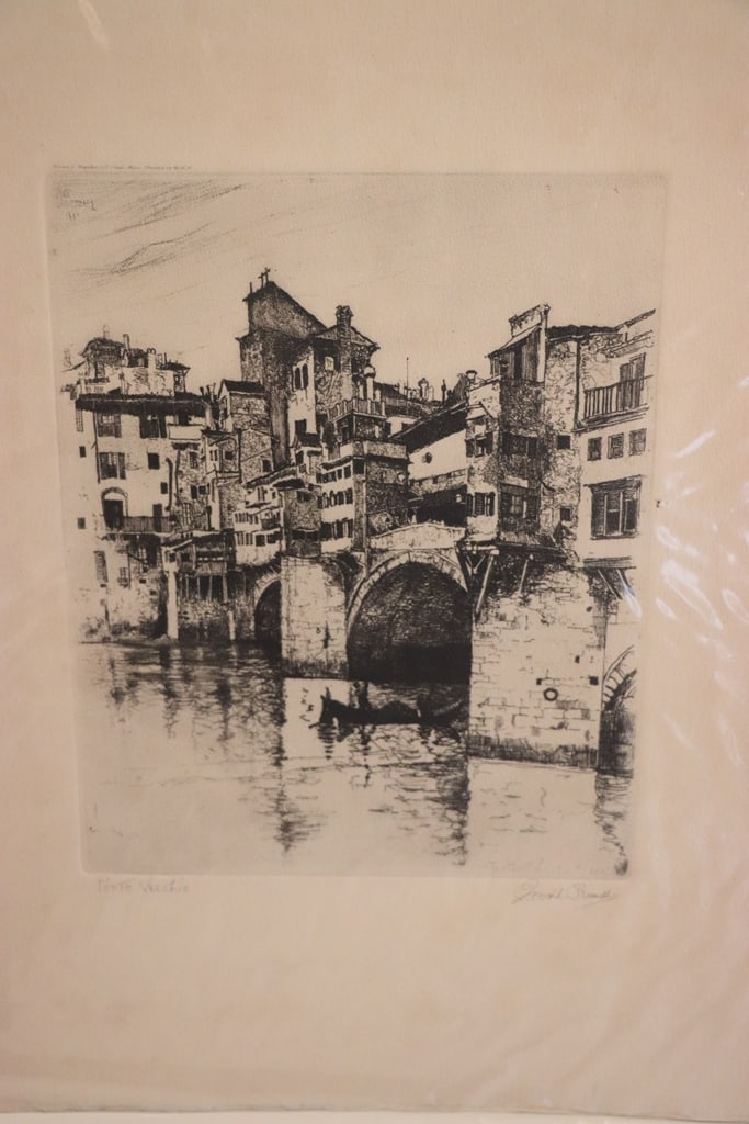 JOSEPH PENNELL SIGNED PRINT: A JOSEPH PENNELL SIGNED PRINT OF PONTE VECCHIO. 12X16. VERY GOOD CONDITION. 