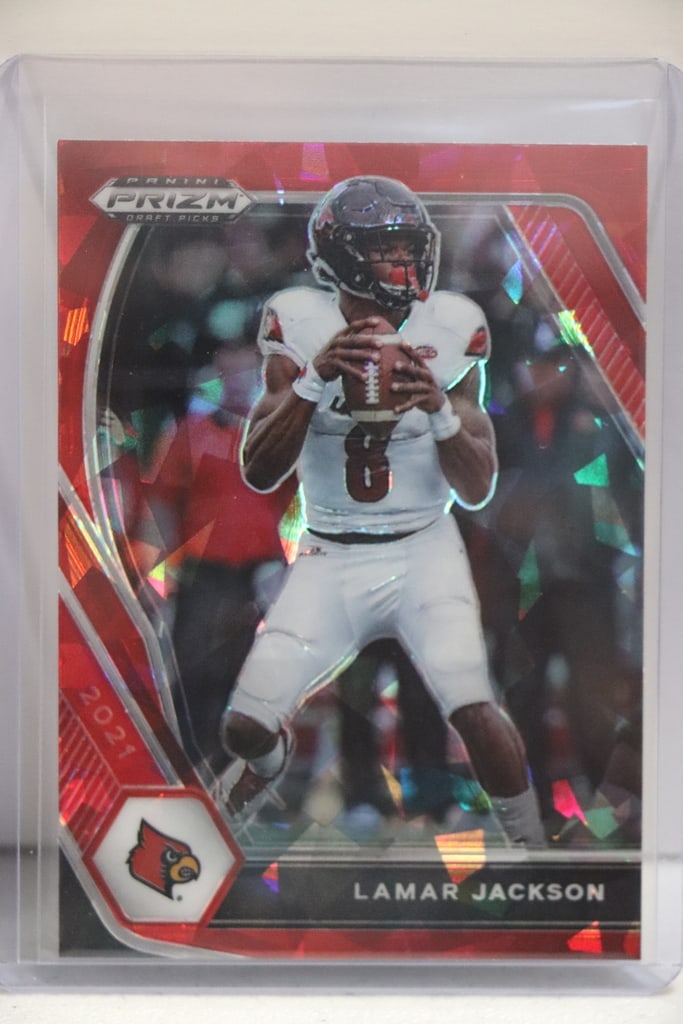 LAMAR JACKSON 2021 PANINI PRIZM DRAFT RED ICE PRIZM COLOR MATCH: NEAR MINT OR BETTER CONDITION