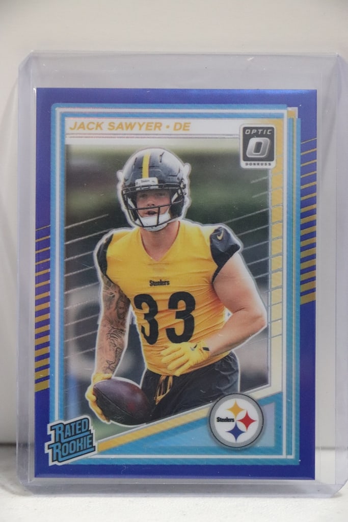 JACK SAWYER 2025 PANINI OPTIC BLUE PRIZM ROOKIE CARD: 61/249. NEAR MINT OR BETTER CONDITION 