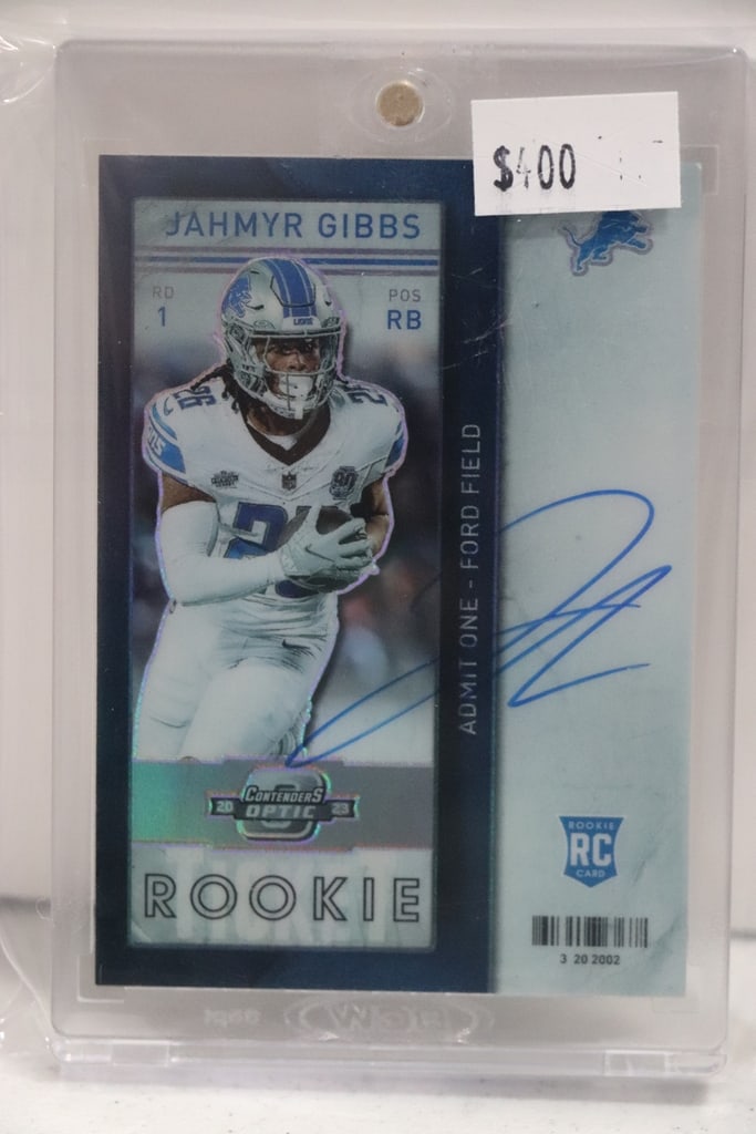 JAHMYR GIBBS 2023 PANINI OPTIC CONTENDERS SILVER PRIZM AUTOGRAPH ROOKIE SSP (1 of 1)