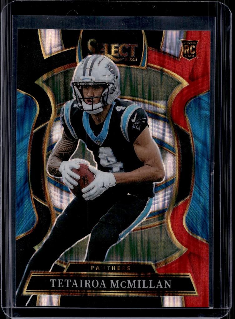 TETAIROA MCMILLAN 2025 PANINI SELECT RED AND BLACK FLASH PRIZM ROOKIE CARD: NEAR MINT OR BETTER CONDITION 