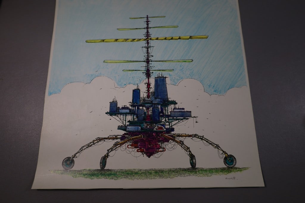 PASCAL WOLFF STEAMPUNK PRINT: A STEAMPUNK PRINT OF A COPTER BY REKNOWN ARTIST PASCAL WOLFF. VERY GOOD CONDITION. 15X15 