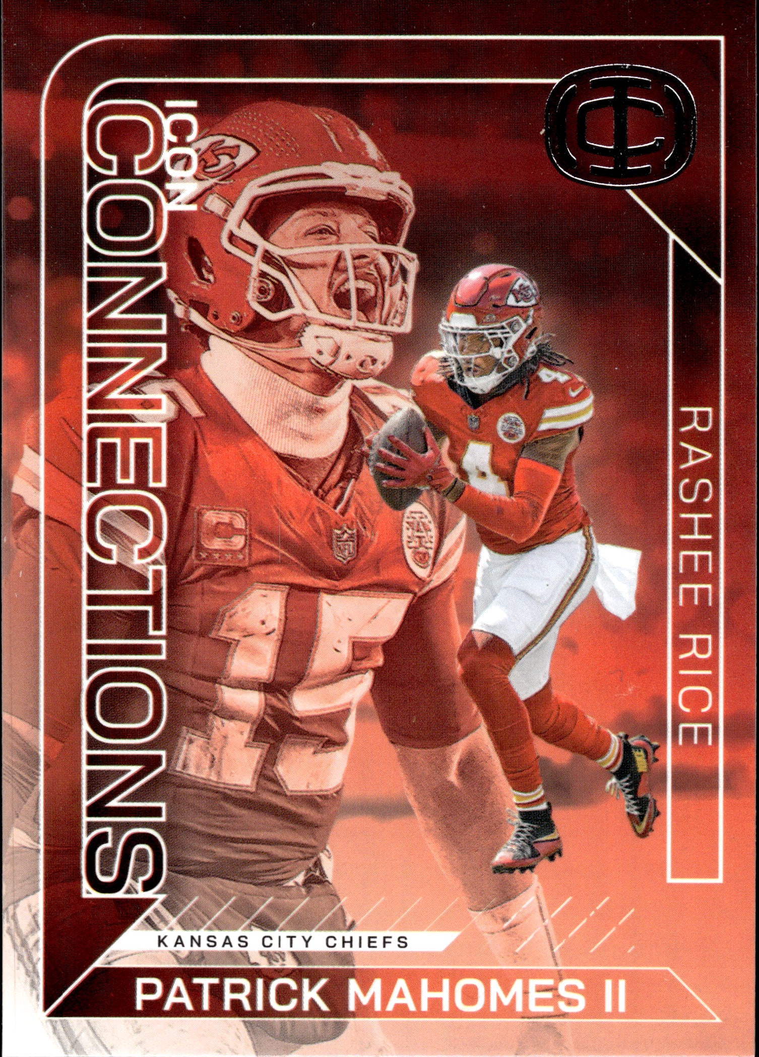 PATRICK MAHOMES 2025 PANINI ICONS CONNECTIONS WITH RASHEE RICE INSERT: NEAR MINT OR BETTER CONDITION 