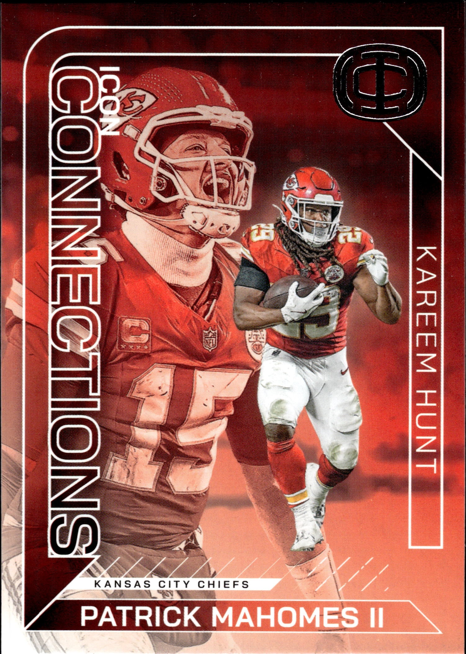 PATRICK MAHONES 2025 PANINI ICONS CONNECTIONS WITH KAREEM HUNT INSERT: NEAR MINT OR BETTER CONDITION 