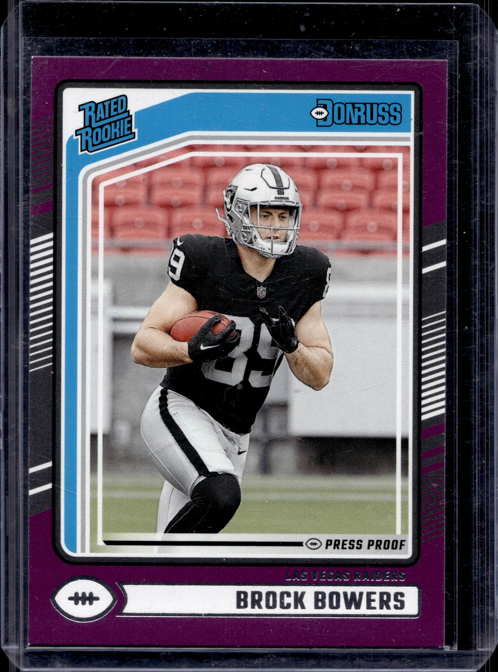 BROCK BOWERS 2024 DONRUSS PURPLE PRESS PROOF ROOKIE CARD: NEAR MINT OR BETTER CONDITION 
