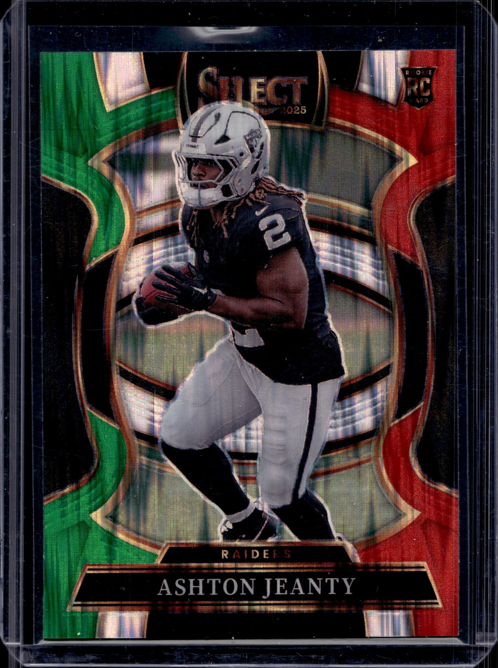 ASHTON JEANTY 2025 PANINI SELECT RED AND GREEN FLASH PRIZM ROOKIE CARD: NEAR MINT OR BETTER CONDITION 