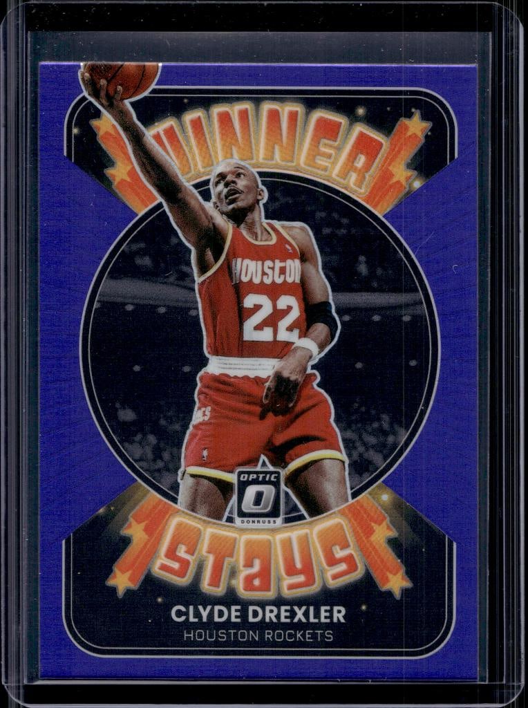 CLYDE DREXLER 2021-22 PANINI OPTIC WINNER STAYS PURPLE PRIZM: NEAR MINT OR BETTER CONDITION