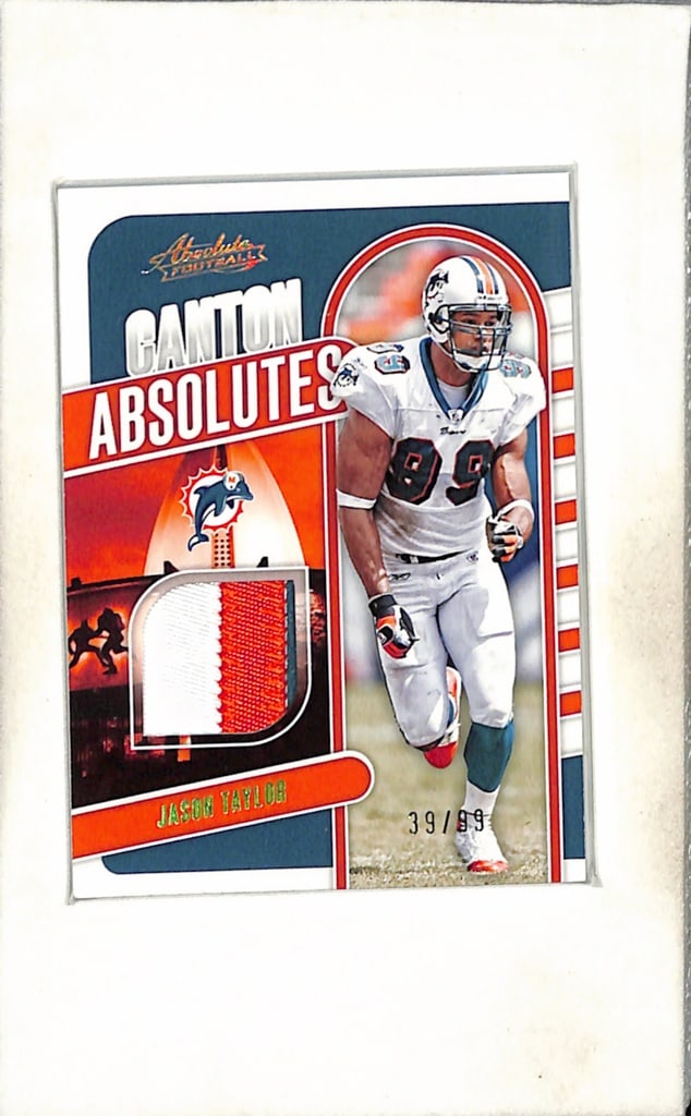 JASON TAYLOR 2024 PANINI ABSOLUTE GAME USED JERSEY PATCH: 39/99. NEAR MINT OR BETTER CONDITION 