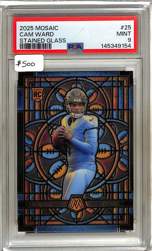 CAM WARD 2025 PANINI MOSAIC STAINED GLASS PRIZM ROOKIE CARD CASE HIT SSP. PSA GRADED (1 of 1)