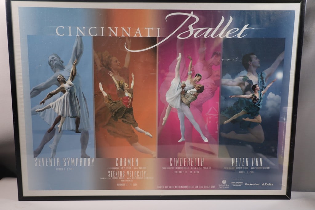 BALLET POSTER: A FRAMED POSTER OF SEVERAL EALRY 2000'S CINCINNATI BALLET PRODUCTIONS. 20.5X29
