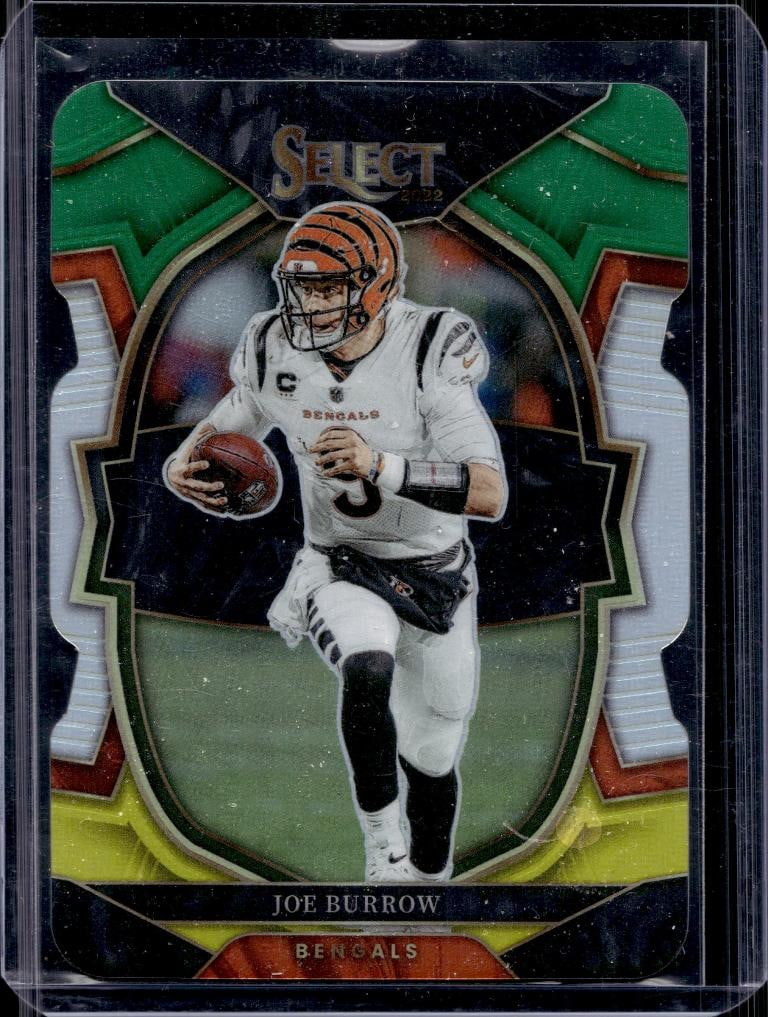 JOE BURROW 2022 PANINI SELECT CONCOURSE GREEN YELLOW PRIZM DIE CUT: NEAR MINT OR BETTER CONDITION