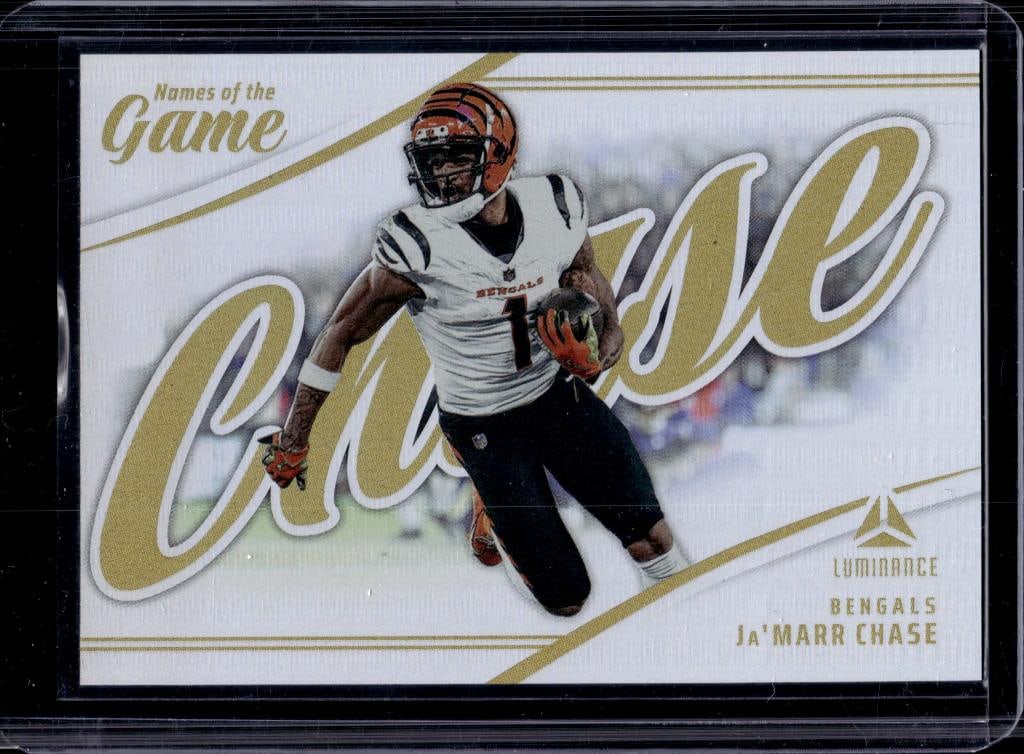 JA'MARR CHASE 2025 PANINI LUMINANCE NAMES OF THE GAME INSERT: NEAR MINT OR BETTER CONDITION