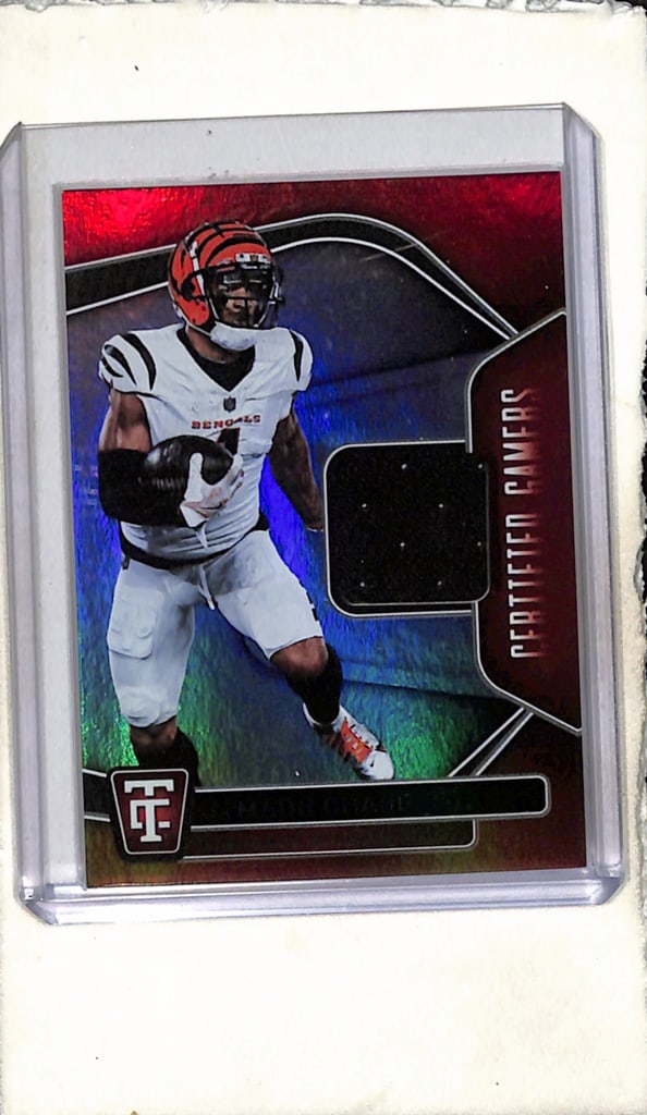 JA'MARR CHASE 2024 PANINI TOTALLY CERTIFIED GAME USED JERSEY CARD: NEAR MINT OR BETTER CONDITION